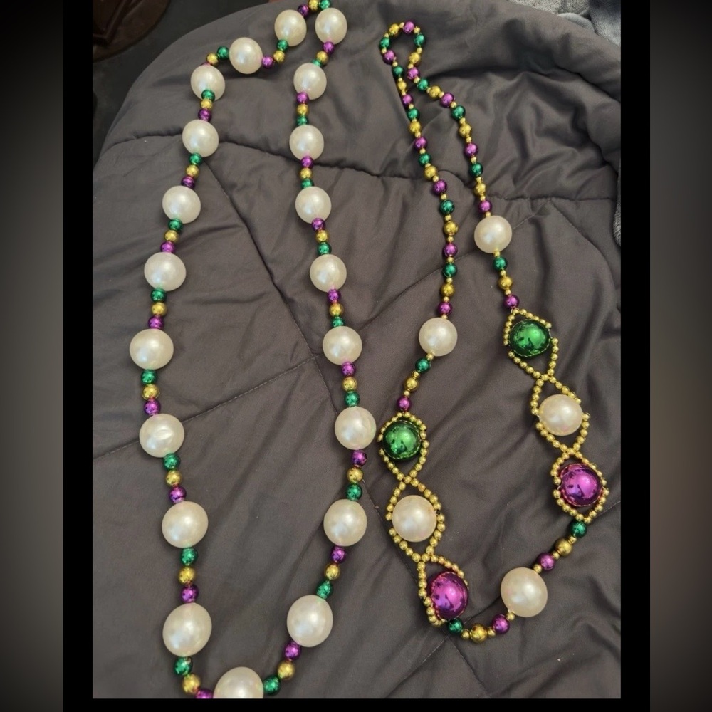 2- Large Balls Multicolor Mardi Gras Beaded Necklace